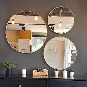 Helen 3 Parça Ahşap Çerçeveli Dekoratif Set Ayna (70-49-39cm - Açık Gold)