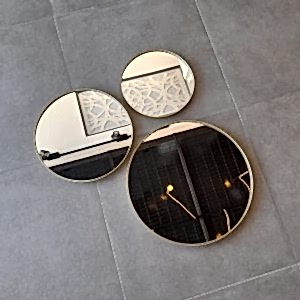 Helen 3 Parça Ahşap Çerçeveli Dekoratif Set Ayna (61-49-39cm - Açık Gold)