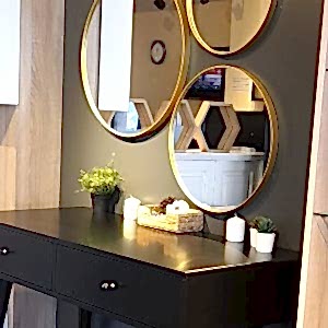 Helen 3 Parça Ahşap Çerçeveli Dekoratif Set Ayna (70-49-39cm - Koyu Gold)